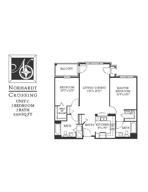a floor plan of a house with two bedrooms and a balcony